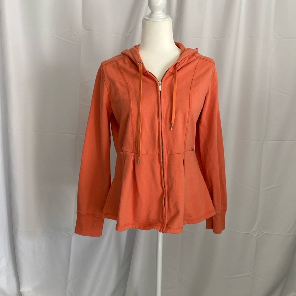 Preswick & Moore‎ women’s sweatshirt with hood, orange, with pleats at waist